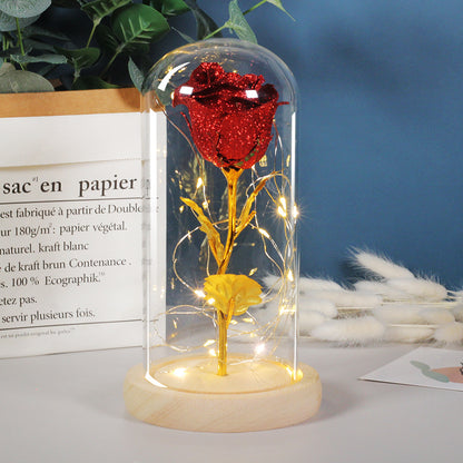 Rose Flowers  Glitter LED Light In Glass