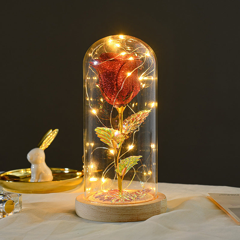 Rose Flowers  Glitter LED Light In Glass