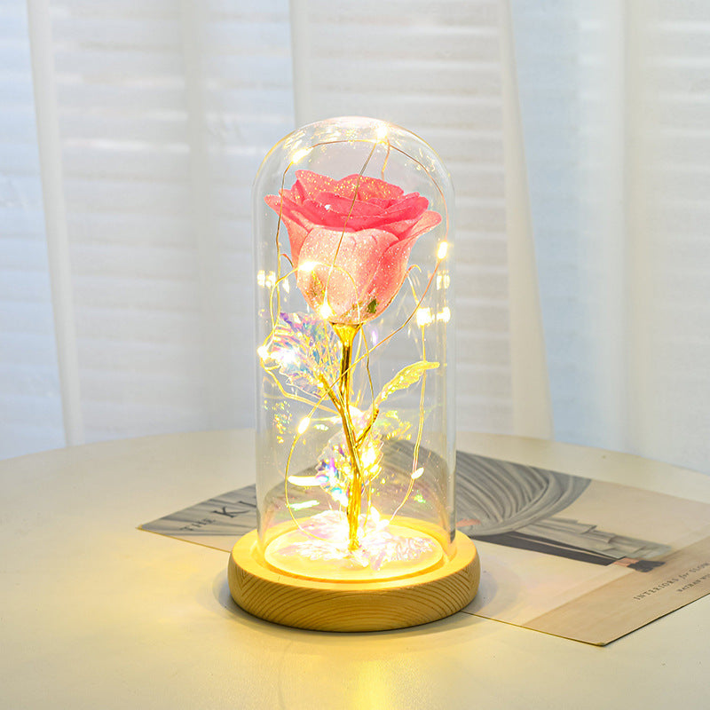 Rose Flowers  Glitter LED Light In Glass